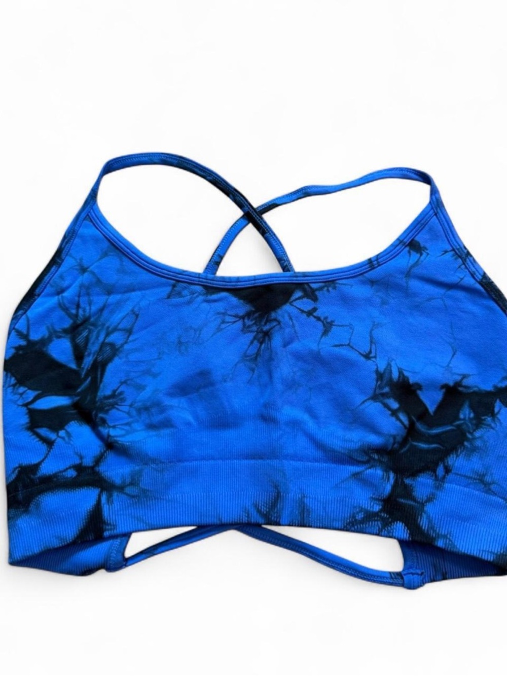 Amazon Blue & Black Tie-Dye Crisscross Sports Bra